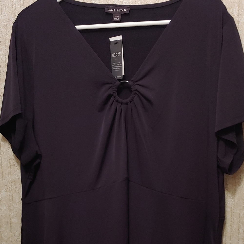 Lane Bryant, Silk top. Short sleeved.  Size 22-24, 3X Black NWT